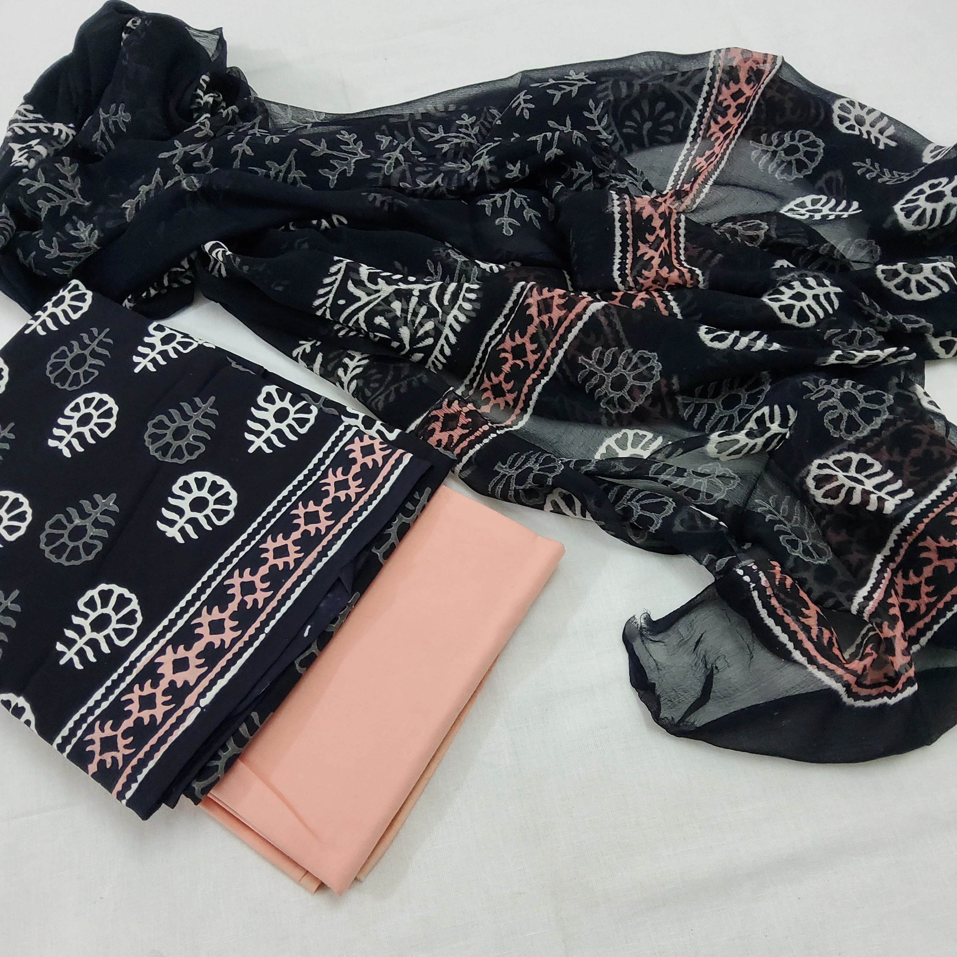 Cotton BlockPrint Dress Material with Chiffon Dupatta