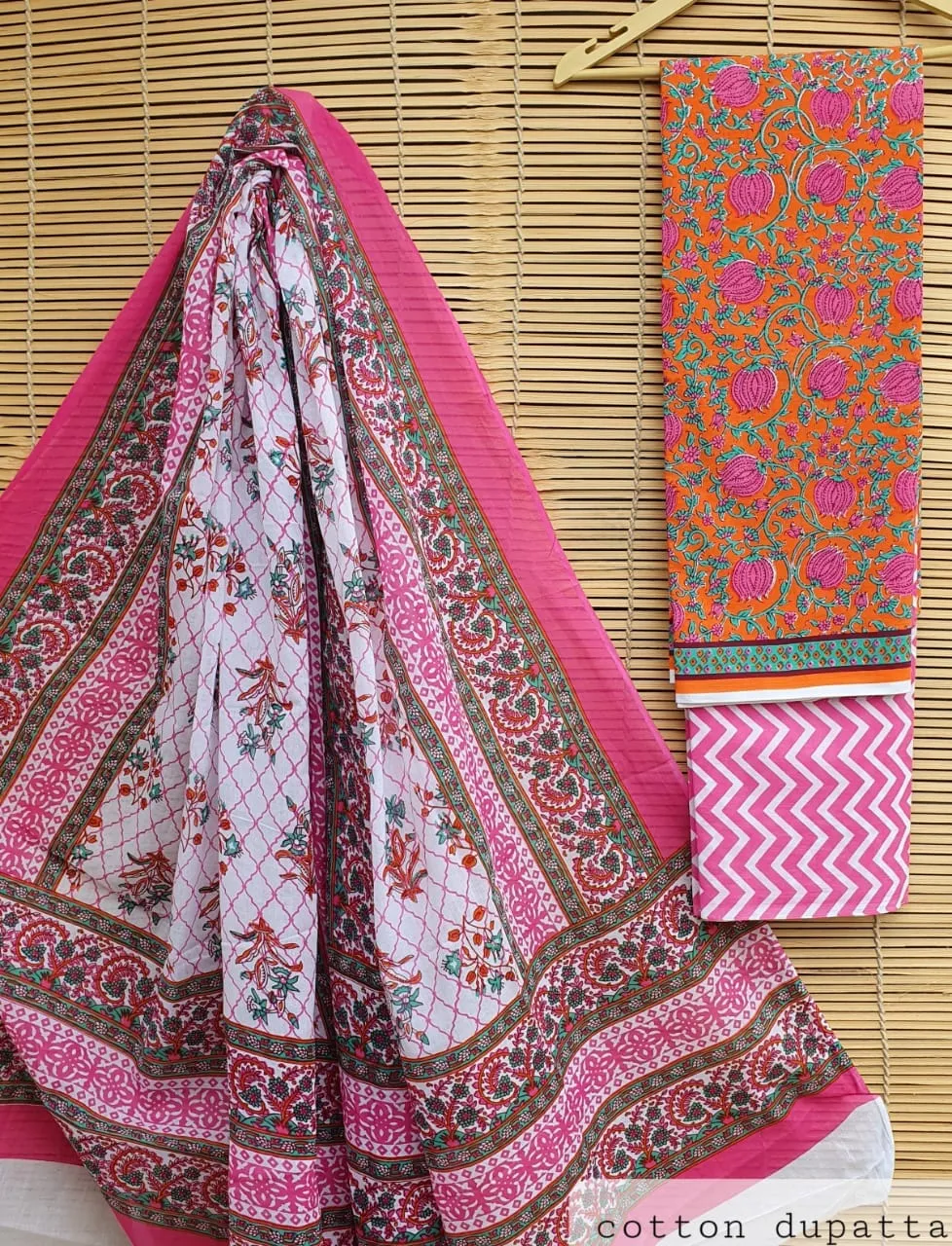 Cotton BlockPrint Dress Material with Cotton Dupatta