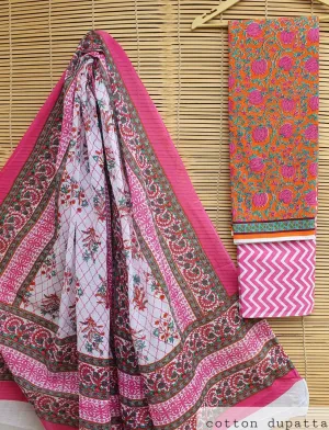 Cotton BlockPrint Dress Material with Cotton Dupatta