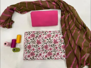 Cotton Dress Material with Lehariya Chiffon Dupatta
