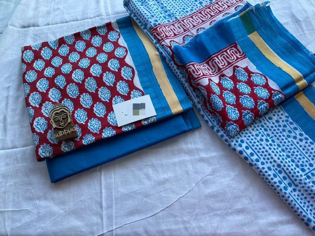 Cotton Hand Block Print Dress Material with Cotton Dupatta