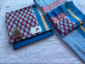 Cotton Hand Block Print Dress Material with Cotton Dupatta