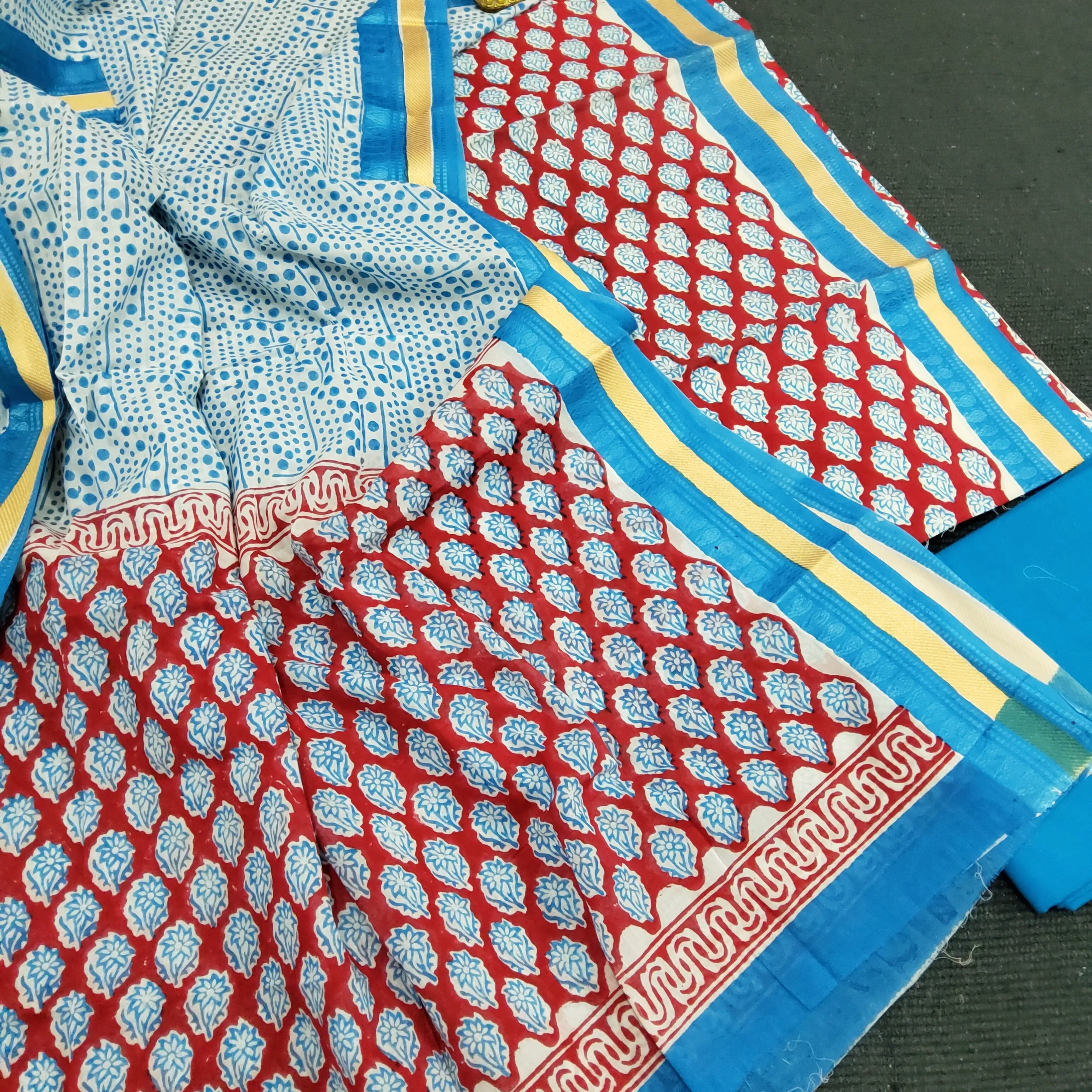 Cotton Hand Block Print Dress Material with Cotton Dupatta