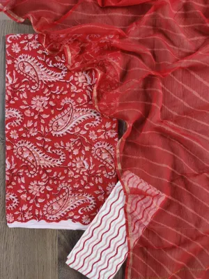 Cotton Hand BlockPrint Dress Material with Lehariya Kota Dupatta