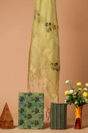 Cotton Hand BlockPrint Dress Material with Organza Dupatta