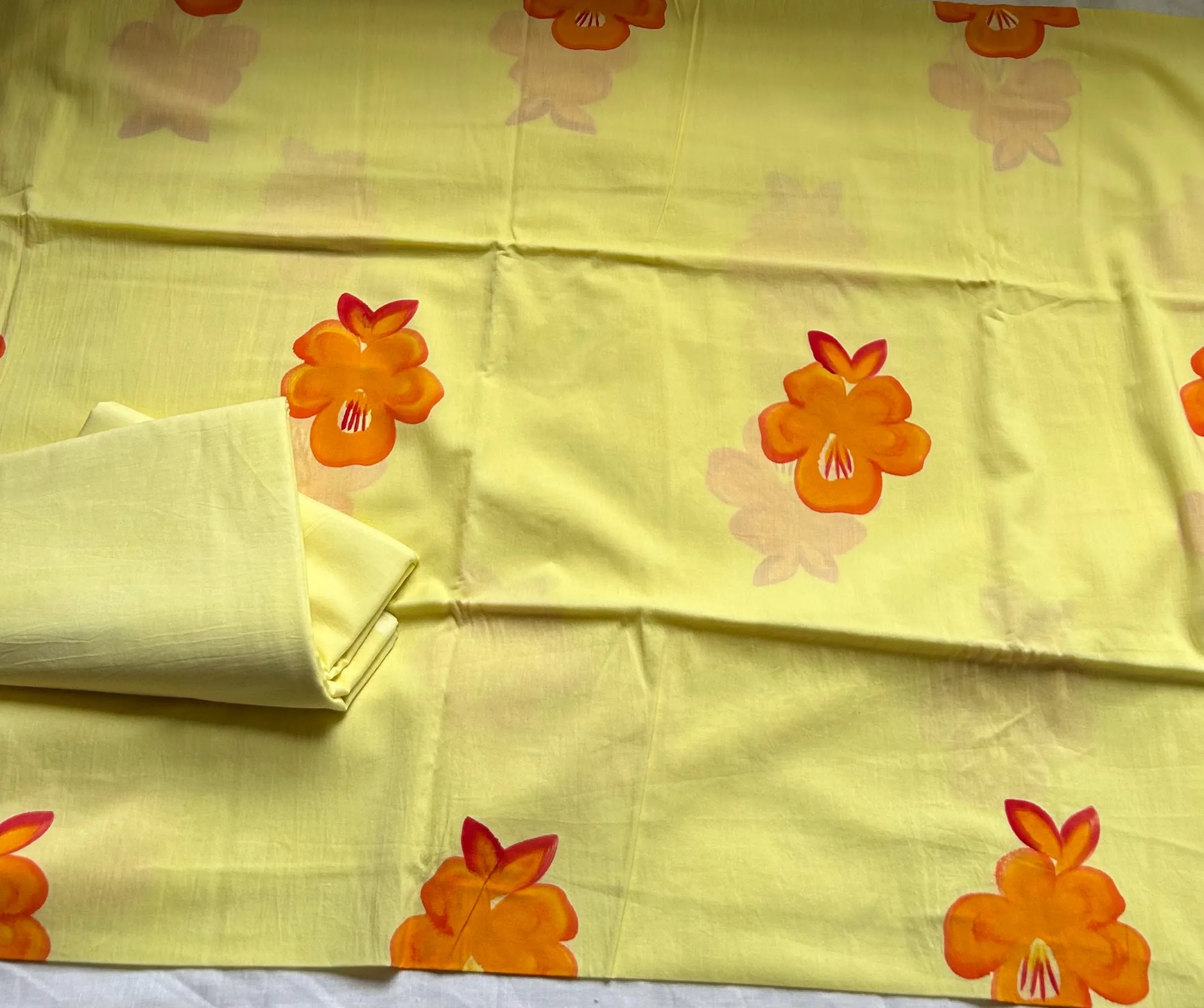 Cotton Hand Painted Dress Material with Chiffon Dupatta