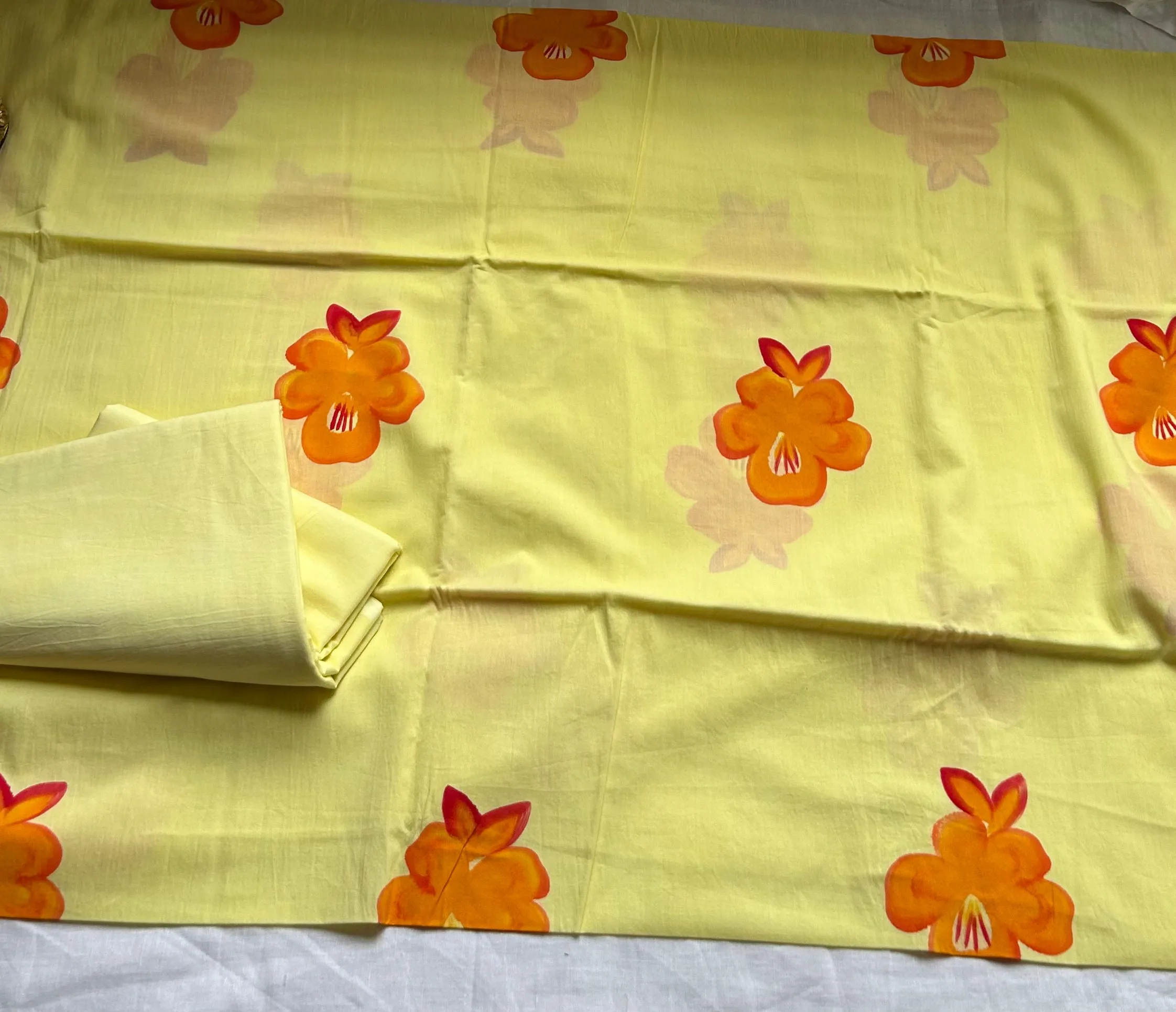 Cotton Hand Painted Dress Material with Chiffon Dupatta