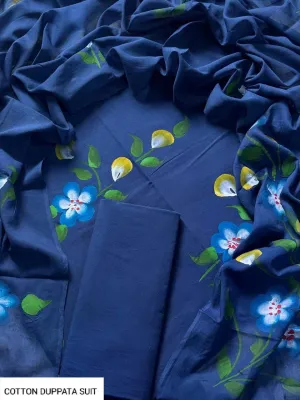 Cotton Hand Painted Dress Material with Cotton Dupatta