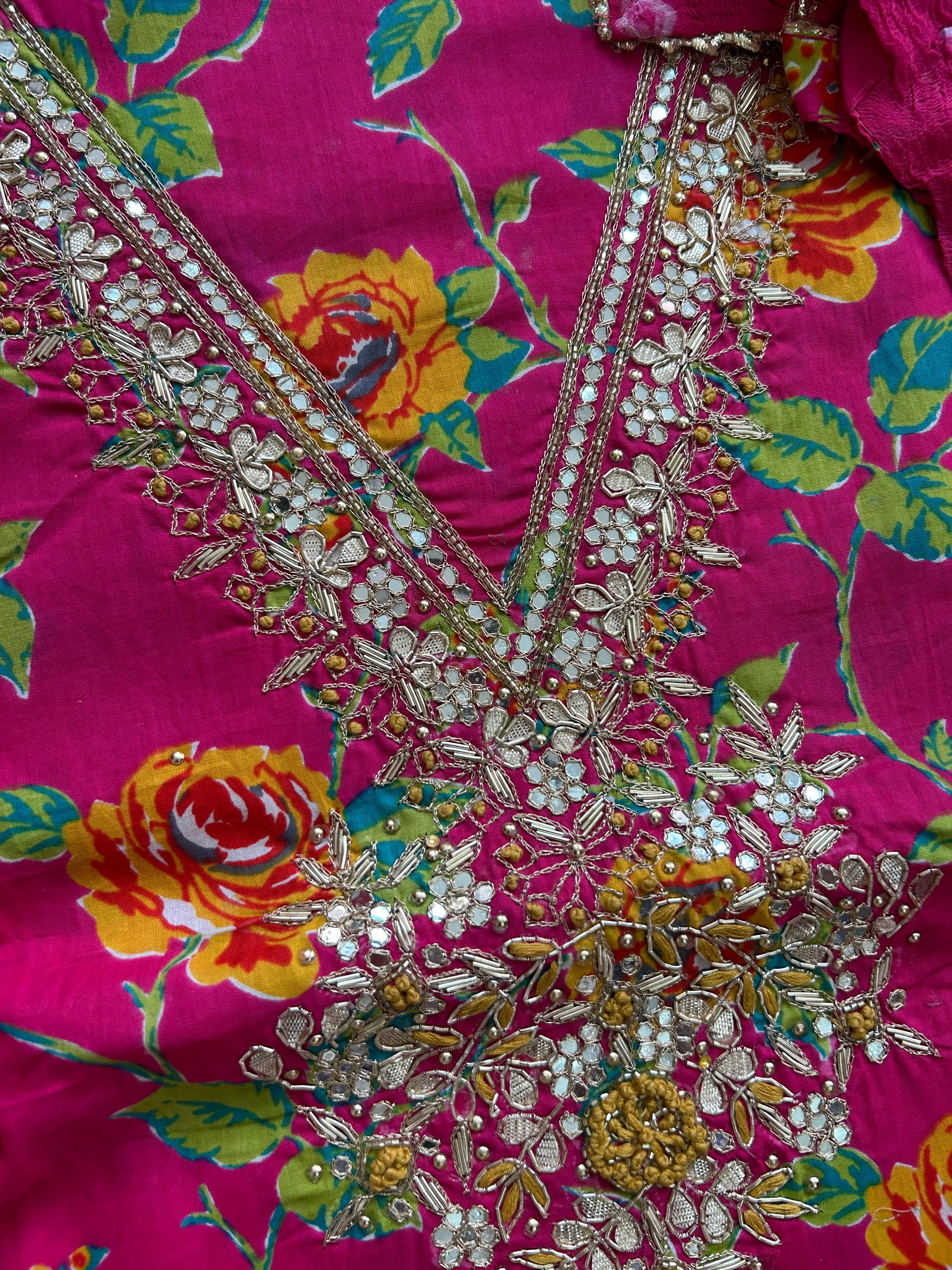 Cotton Handwork Dress Material with Pure Chiffon Dupatta