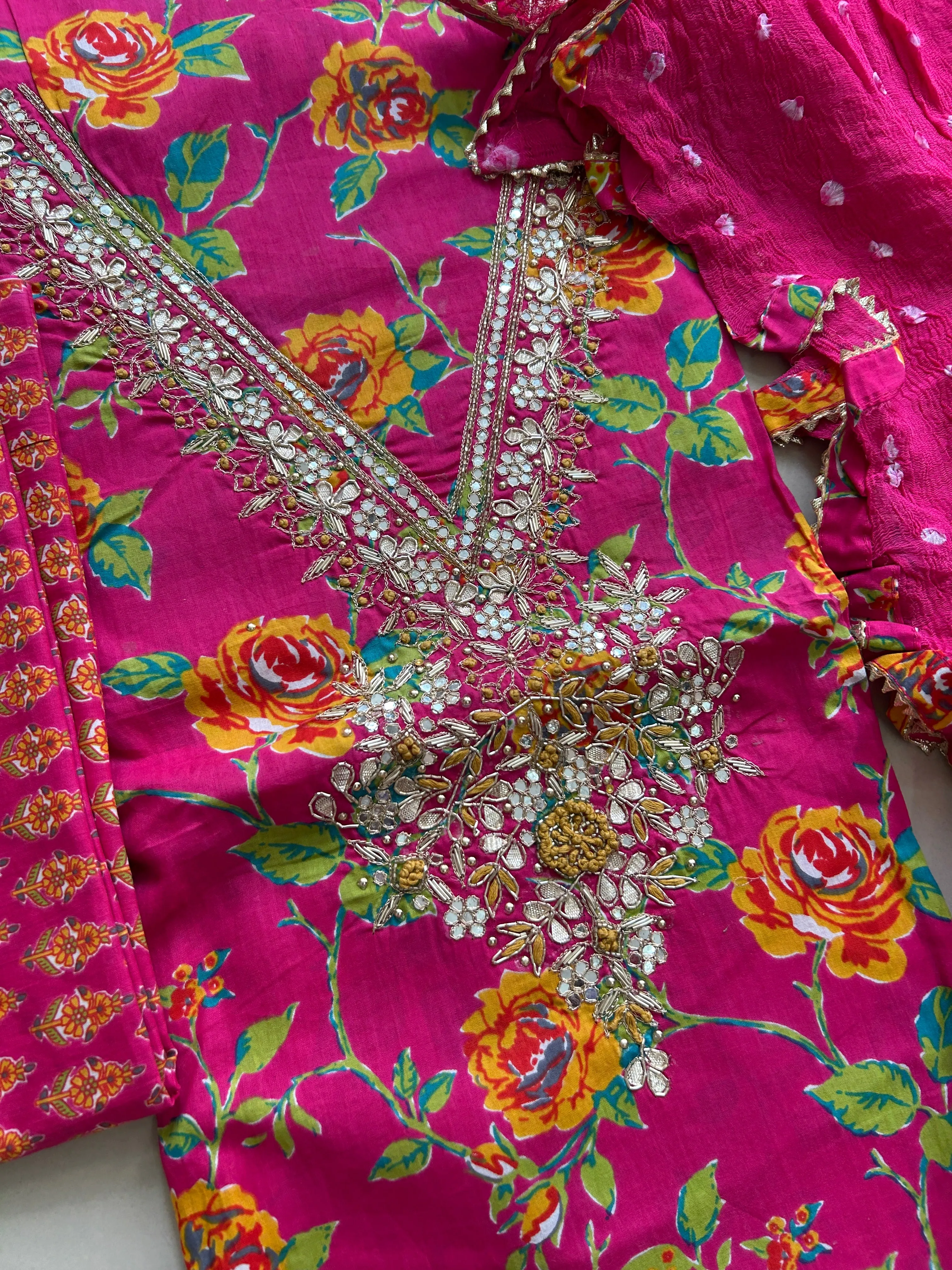 Cotton Handwork Dress Material with Pure Chiffon Dupatta