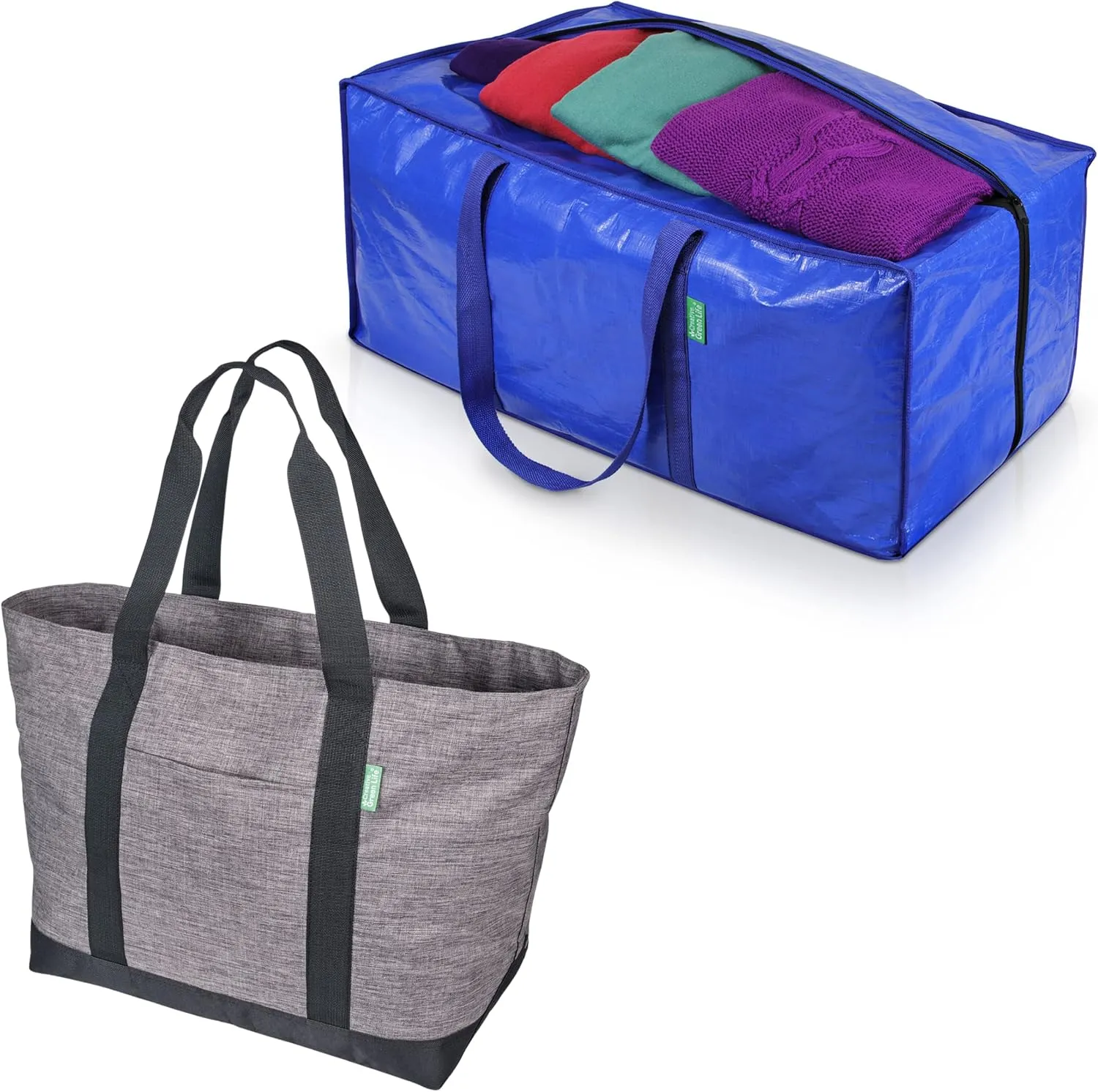 Creative Green Life Heavy-Duty Moving & Storage Bags (4-Pack) Bundled with X-Large Carry-All Tote Bag For Women or Men.