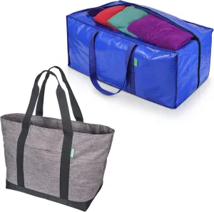 Creative Green Life Heavy-Duty Moving & Storage Bags (4-Pack) Bundled with X-Large Carry-All Tote Bag For Women or Men.