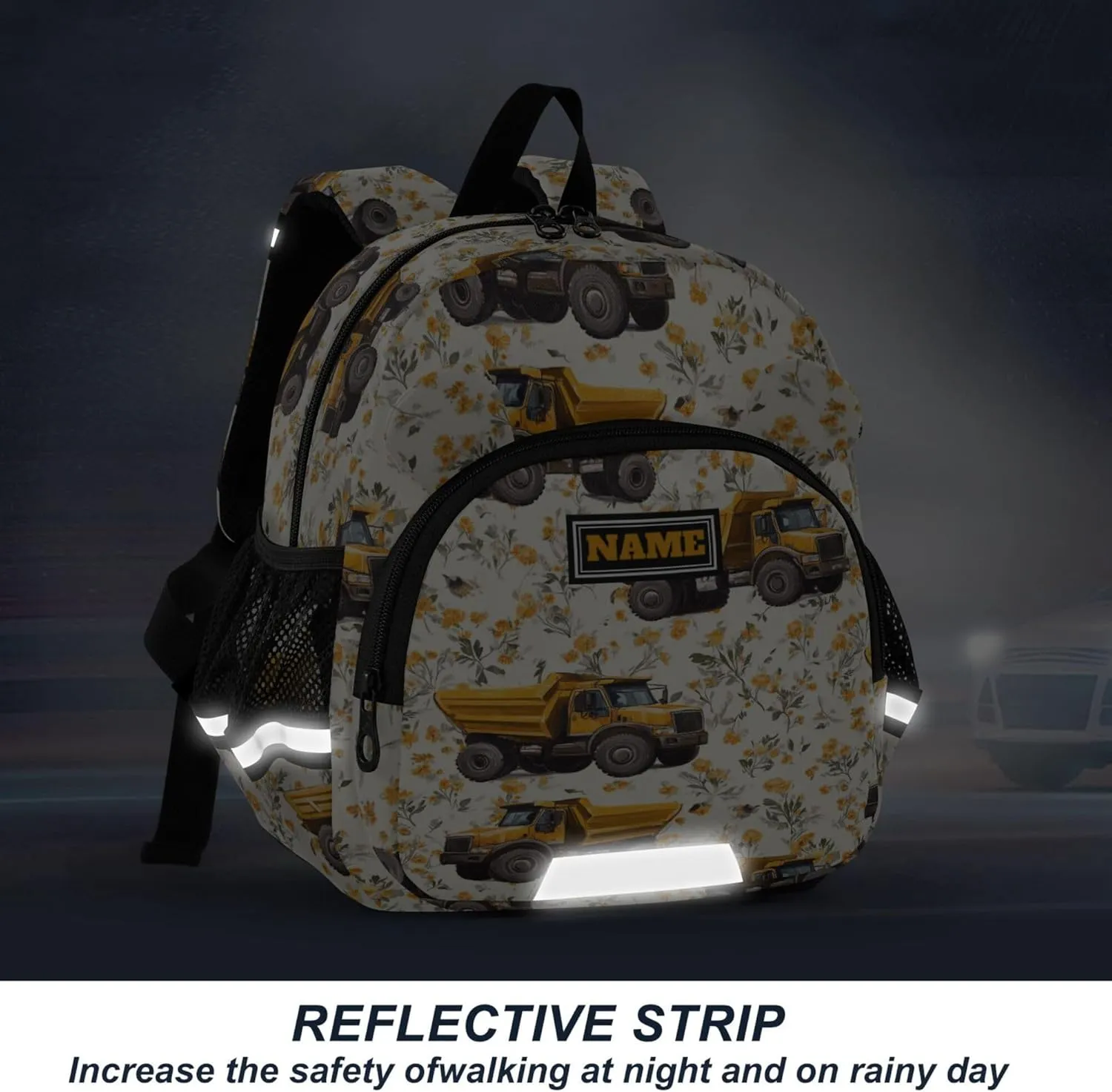 Custom Cute Ears Cute Kid Backpack Leash Kids Boy's/Girl's Anti-Lost Personalized Diaper Bag Backpack with Reflective Strip M Construction Truck Cartoon Dump Truck Flying Dust