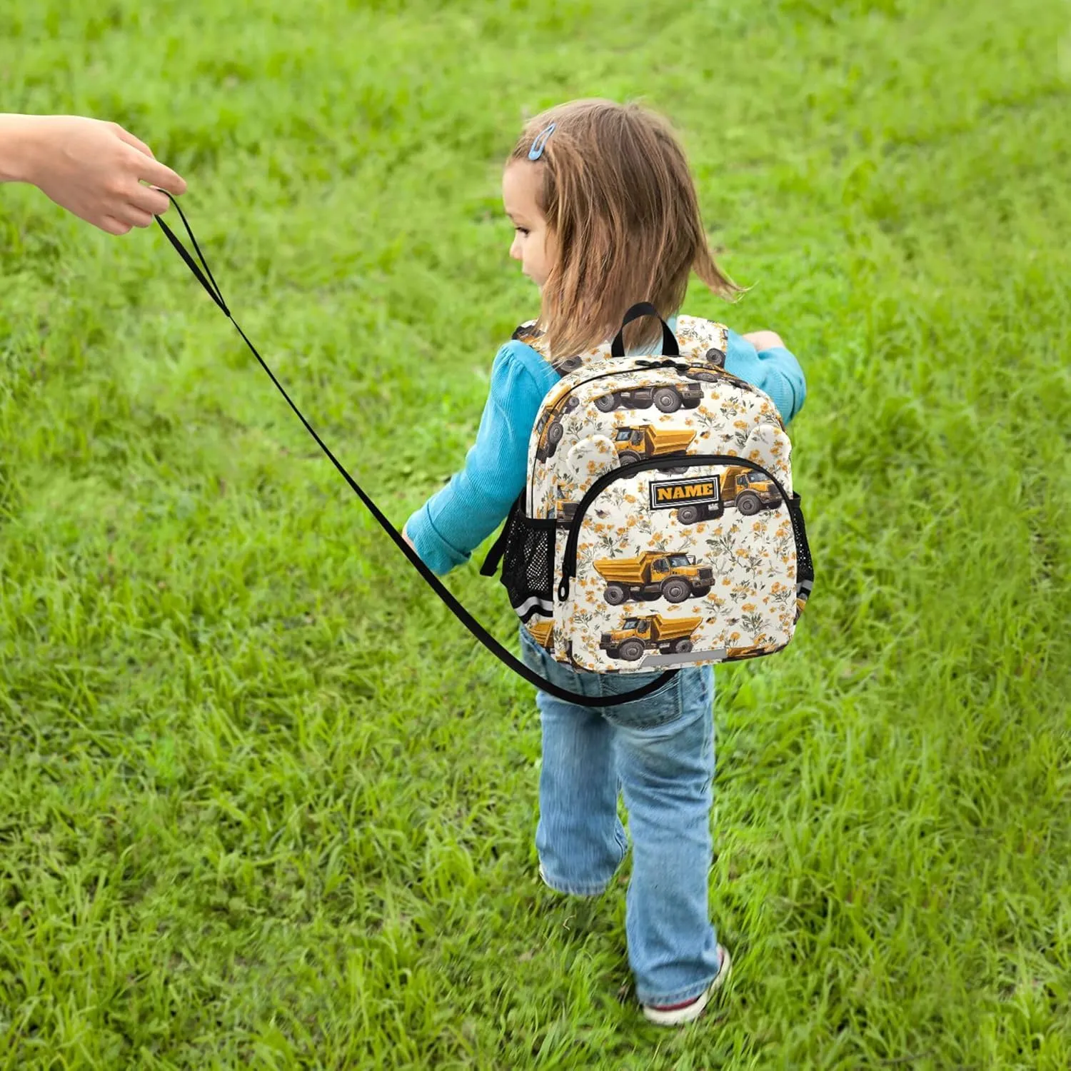 Custom Cute Ears Cute Kid Backpack Leash Kids Boy's/Girl's Anti-Lost Personalized Diaper Bag Backpack with Reflective Strip M Construction Truck Cartoon Dump Truck Flying Dust
