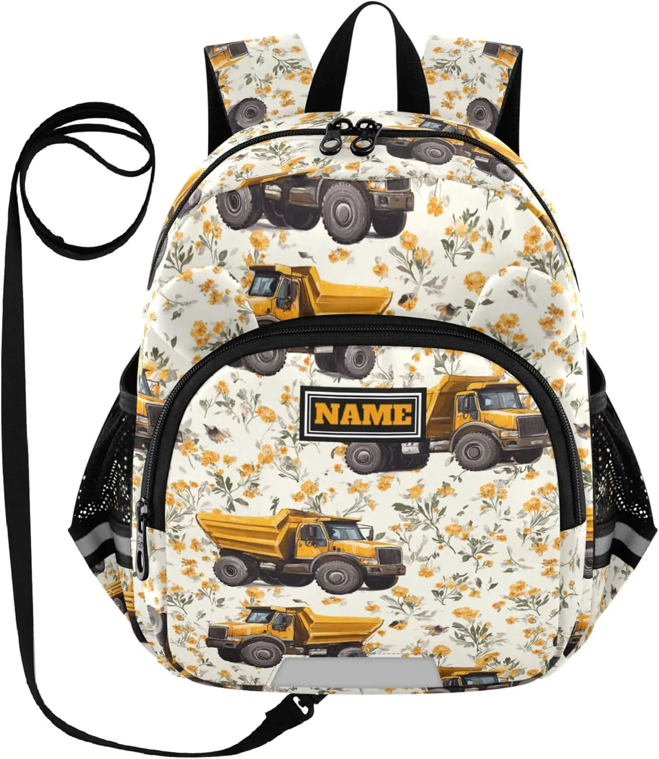 Custom Cute Ears Cute Kid Backpack Leash Kids Boy's/Girl's Anti-Lost Personalized Diaper Bag Backpack with Reflective Strip M Construction Truck Cartoon Dump Truck Flying Dust