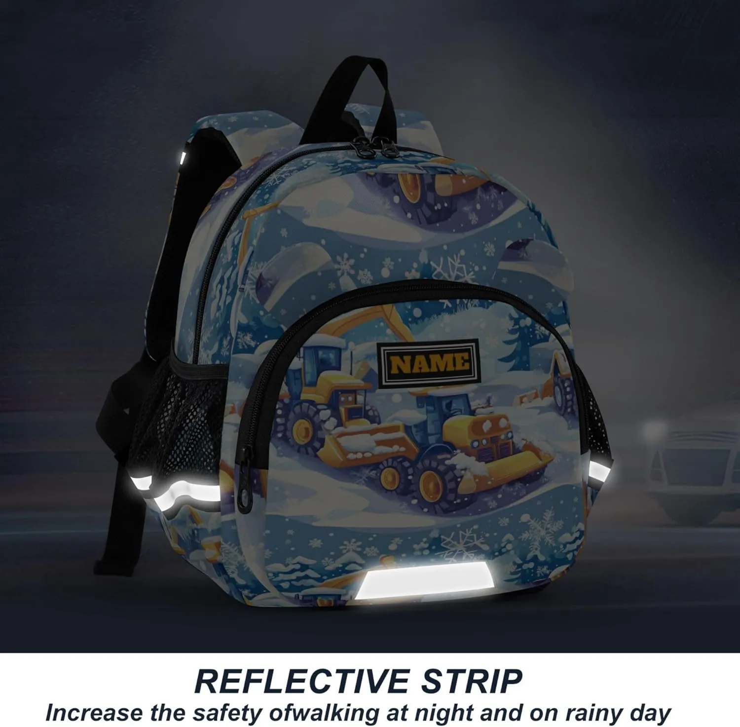 Custom Cute Ears Kids Backpacks Leash Kids Boy's/Girl's Anti-Lost Personalized Daycare Diaper Bag with Reflective Strip M Construction Truck Cartoon Bulldozer Snowflake
