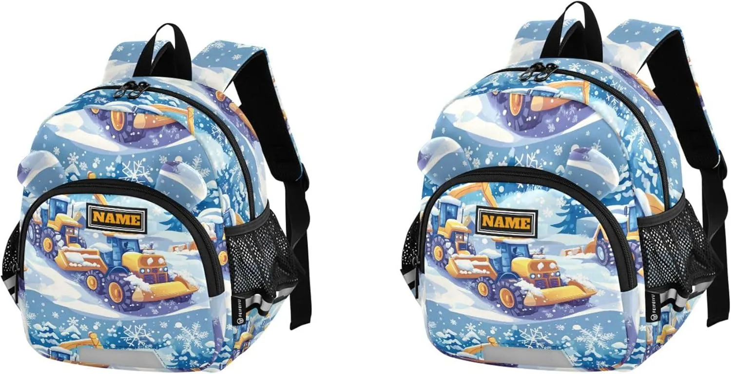 Custom Cute Ears Kids Backpacks Leash Kids Boy's/Girl's Anti-Lost Personalized Daycare Diaper Bag with Reflective Strip M Construction Truck Cartoon Bulldozer Snowflake