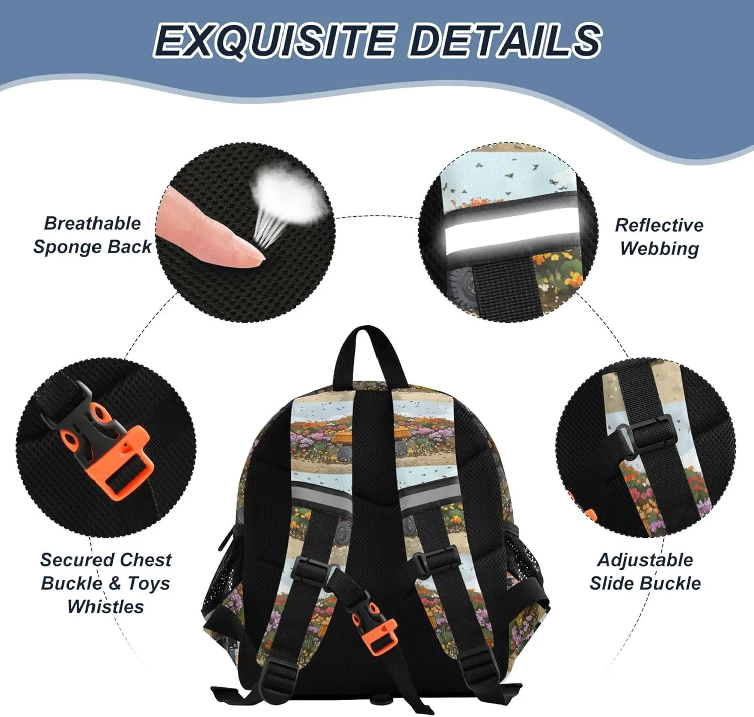 Custom Cute Ears Mini Kids Backpack Leash Cool Girls Anti-Lost Personalized Daycare Diaper Bag with Reflective Strip M Construction Truck Cartoon Dump Truck Flying Dust