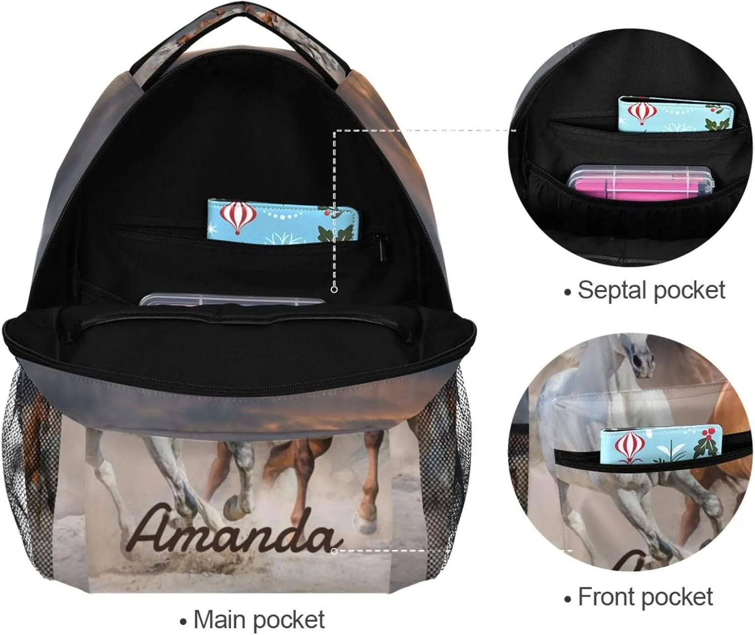 Custom Horse Desert Backpack for Boys Girls Personalized Backpack 3rd 4th 5th Grade 3D Animal Your Name School Bag Kids Bookbag Elementary Laptop Daypacks