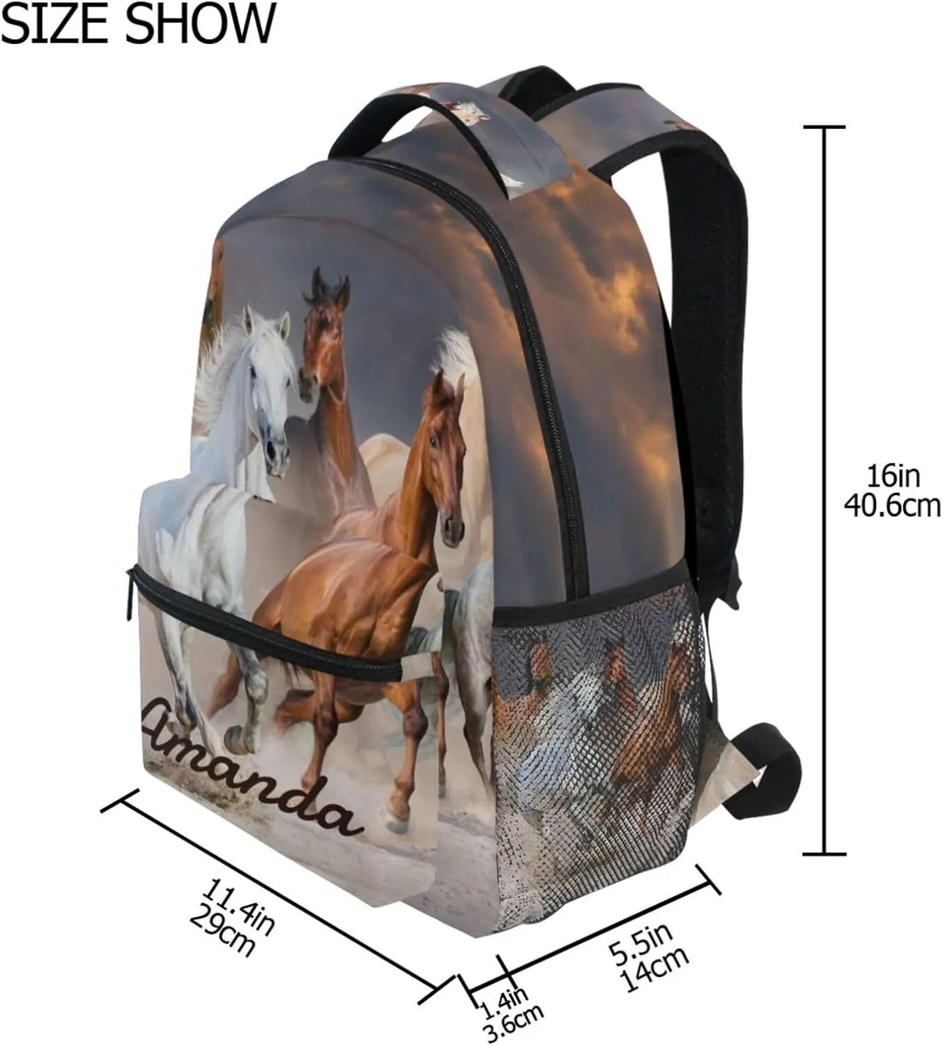 Custom Horse Desert Backpack for Boys Girls Personalized Backpack 3rd 4th 5th Grade 3D Animal Your Name School Bag Kids Bookbag Elementary Laptop Daypacks