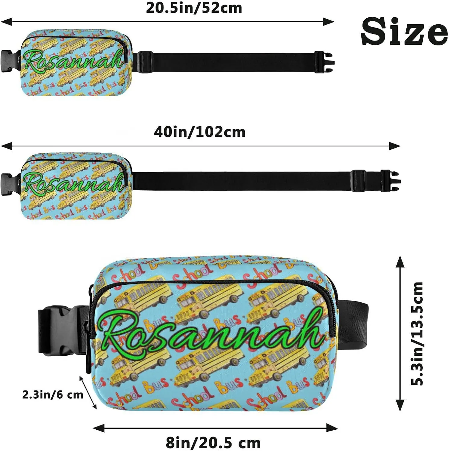 Custom Yellow School Bus Belt Bag for Women Men Fanny Pack Small Waist Pouch Crossbody Bags for Outdoor Hiking Running Travel