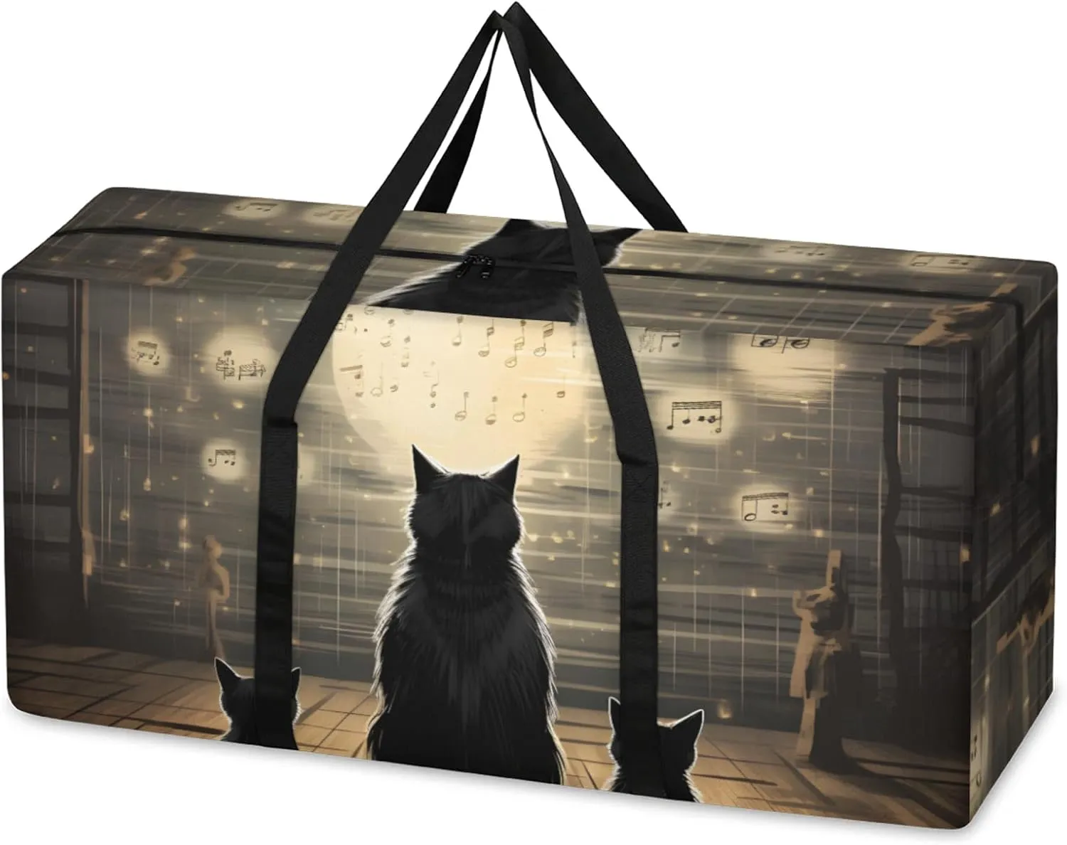 Cute Cat Extra Large Moving Bags Heavy Duty Storage Bags Fantastic Cat Cloth Wrap Around Handles Double Zipper Reusable Convenient Foldable Storage Tote for Travel Camping Space Save