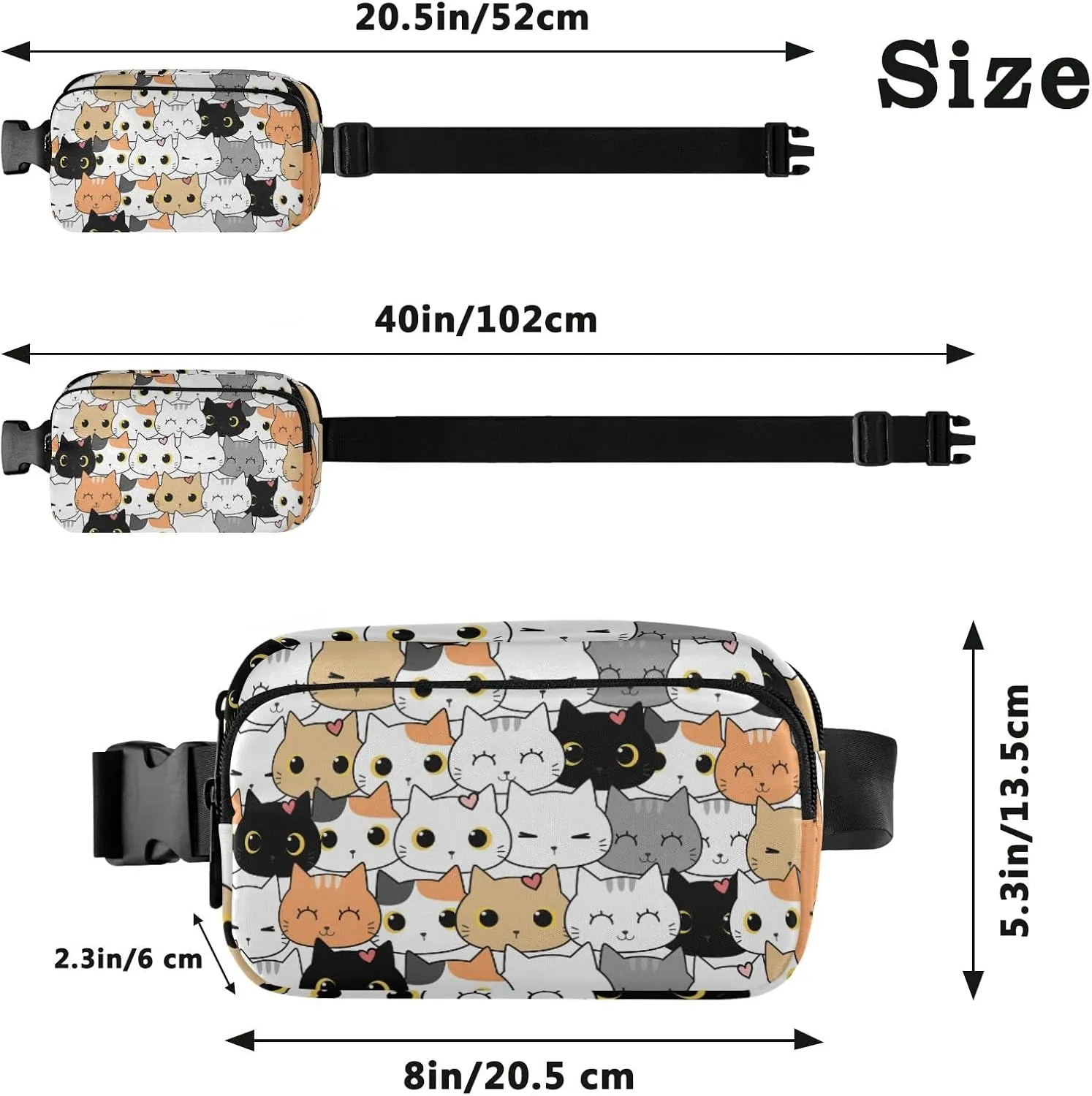 Cute Cat Kitten Cartoon Fanny Pack for Women Men Crossbody Belt Bag Fashion Waist Packs Purse with Adjustable Strap Waist Pouch for Outdoors Shopping Traveling