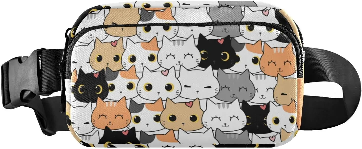 Cute Cat Kitten Cartoon Fanny Pack for Women Men Crossbody Belt Bag Fashion Waist Packs Purse with Adjustable Strap Waist Pouch for Outdoors Shopping Traveling