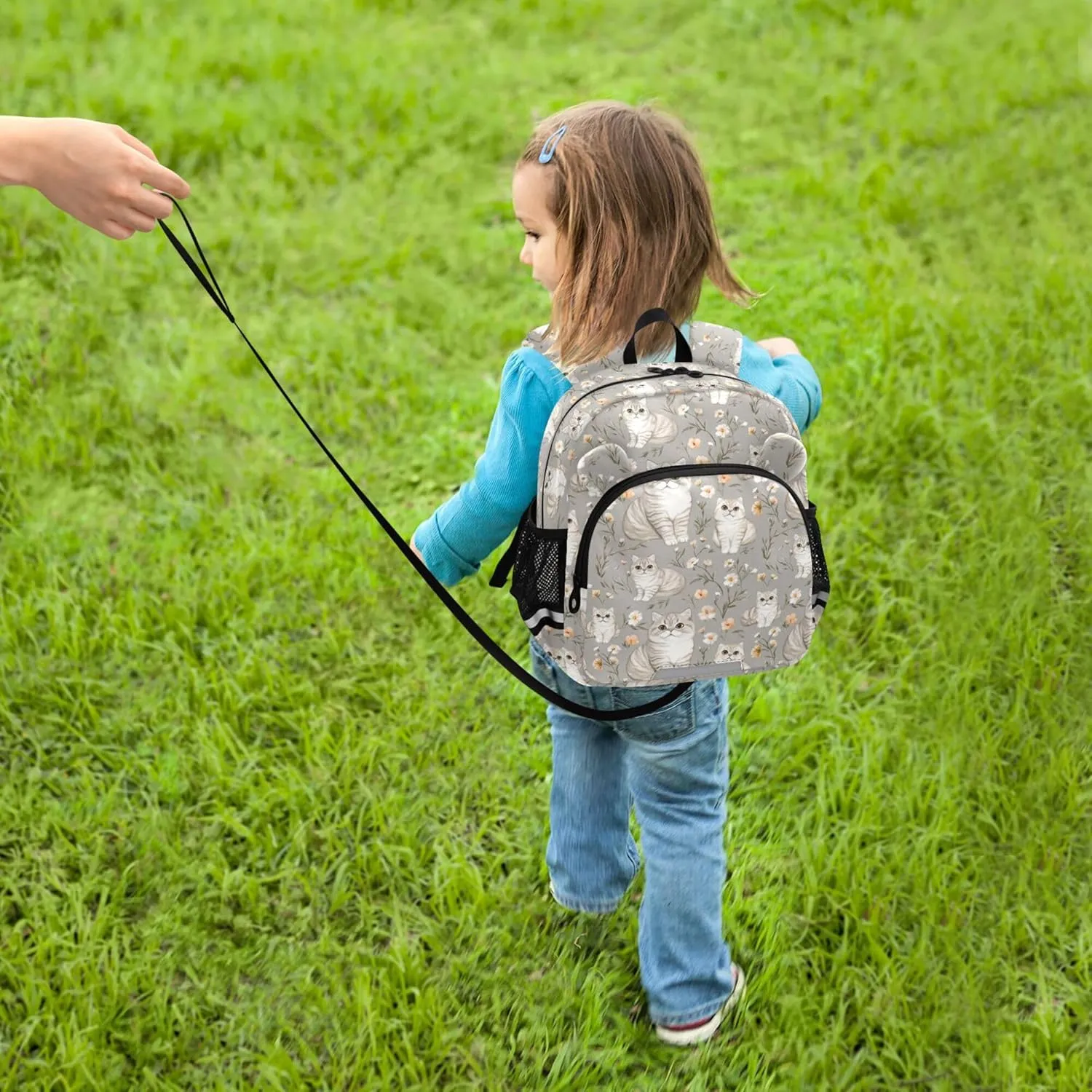 Cute Ears Kids Backpacks Leash Kids Boy's/Girl's Anti-Lost Personalized School Backpack with Reflective Strip S Cute Scottish Fold Cats Gray