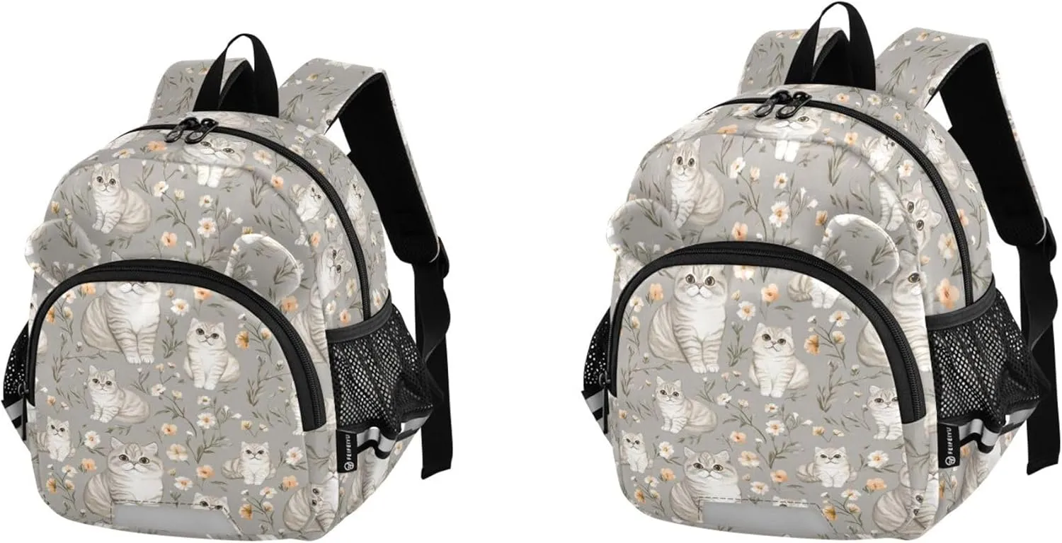 Cute Ears Kids Backpacks Leash Kids Boy's/Girl's Anti-Lost Personalized School Backpack with Reflective Strip S Cute Scottish Fold Cats Gray