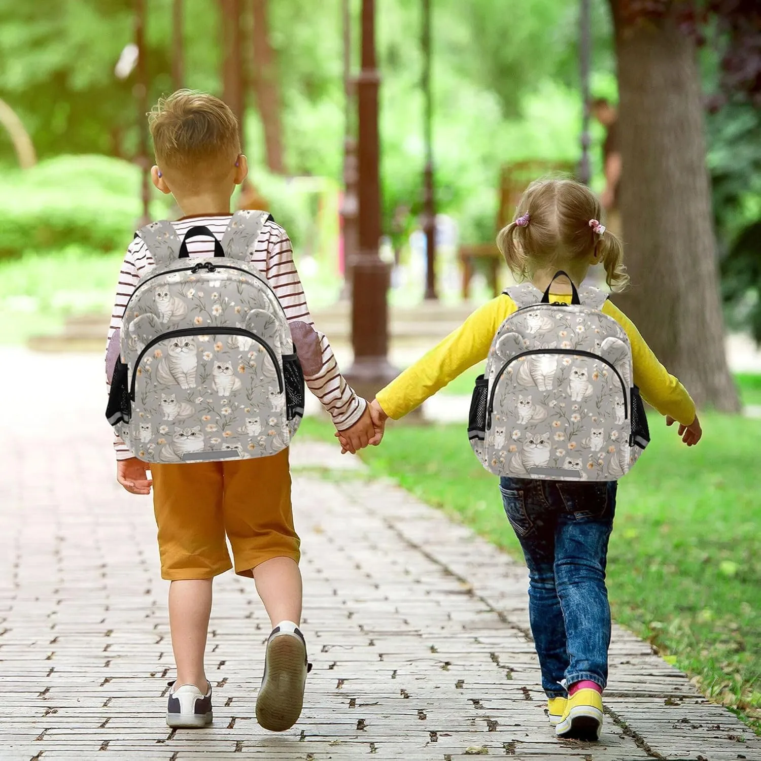 Cute Ears Kids Backpacks Leash Kids Boy's/Girl's Anti-Lost Personalized School Backpack with Reflective Strip S Cute Scottish Fold Cats Gray