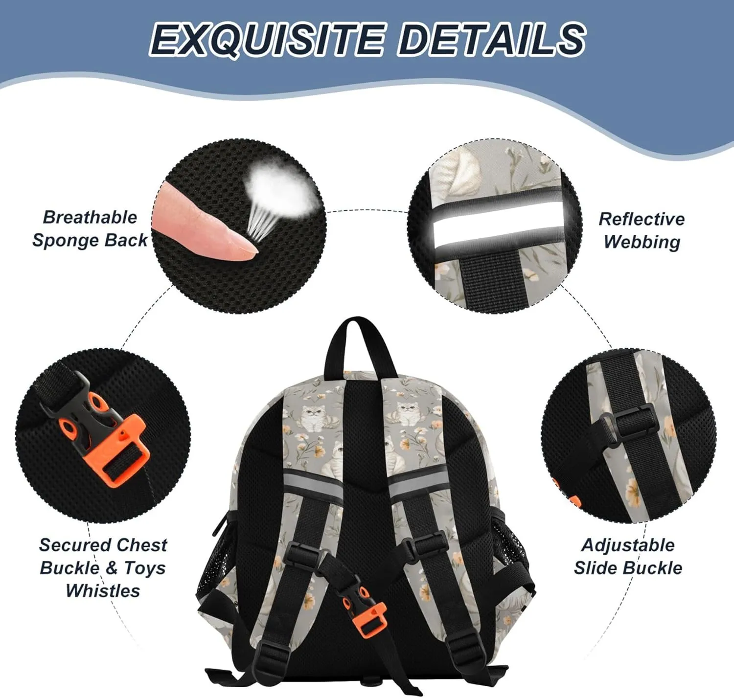Cute Ears Kids Backpacks Leash Kids Boy's/Girl's Anti-Lost Personalized School Backpack with Reflective Strip S Cute Scottish Fold Cats Gray