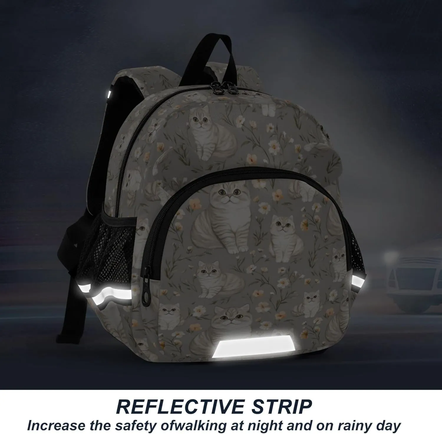 Cute Ears Kids Backpacks Leash Kids Boy's/Girl's Anti-Lost Personalized School Backpack with Reflective Strip S Cute Scottish Fold Cats Gray