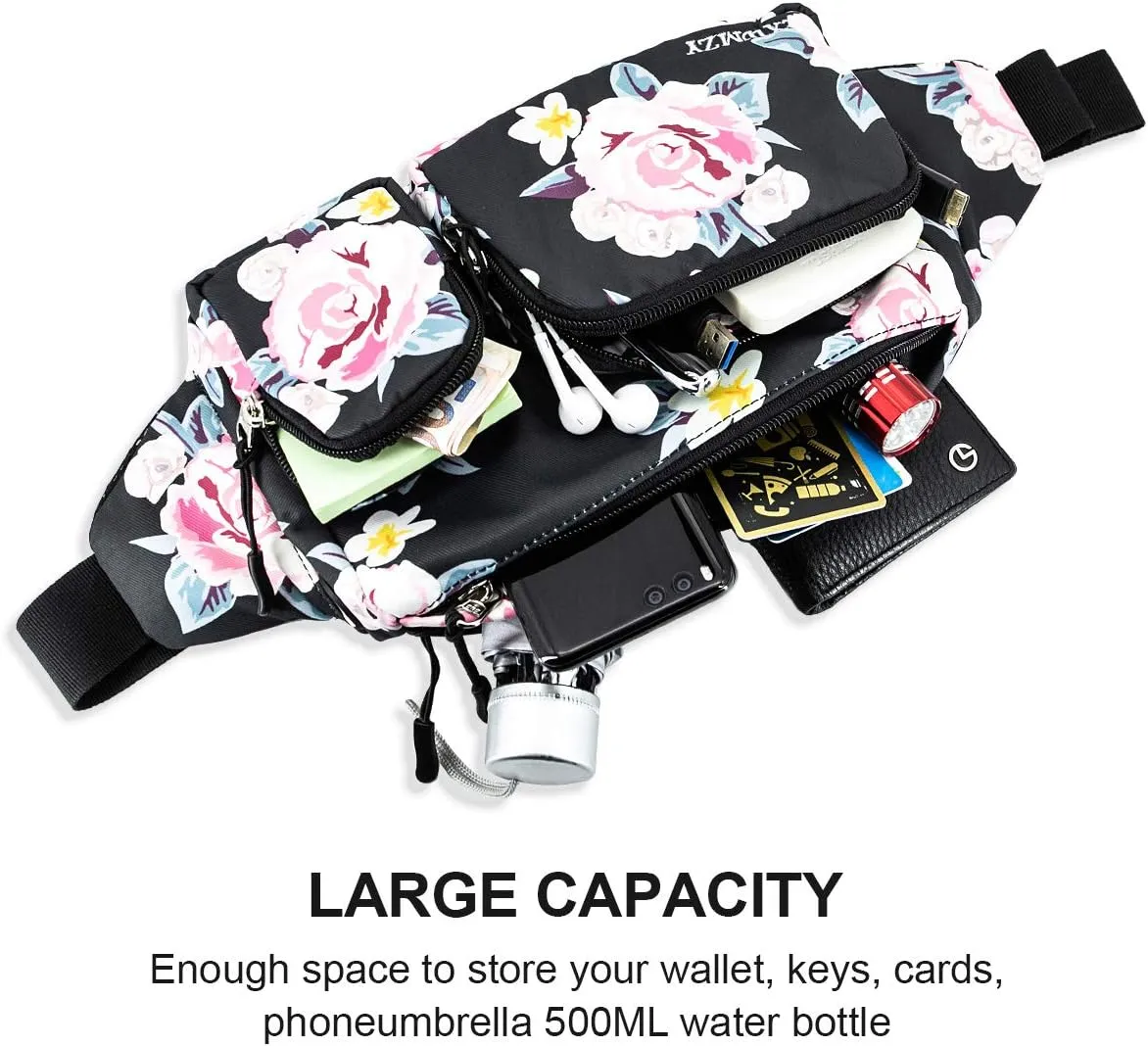 CXWMZY Fanny Packs For Women & Men, Waist Bag Hip Bum Bag Strap Extension Large Capacity Easy Carry Any Phone Passport Wallet for Outdoors Workout Traveling Casual Running Hiking Cycling Dog Walking
