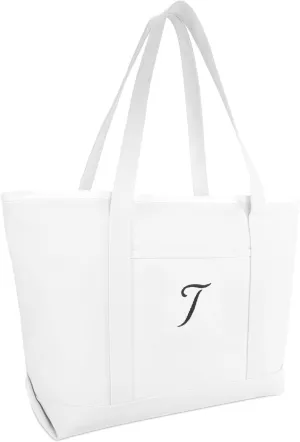 DALIX Large Canvas Tote Bag for Women Work Bag Beach Totes Monogrammed White A - Z