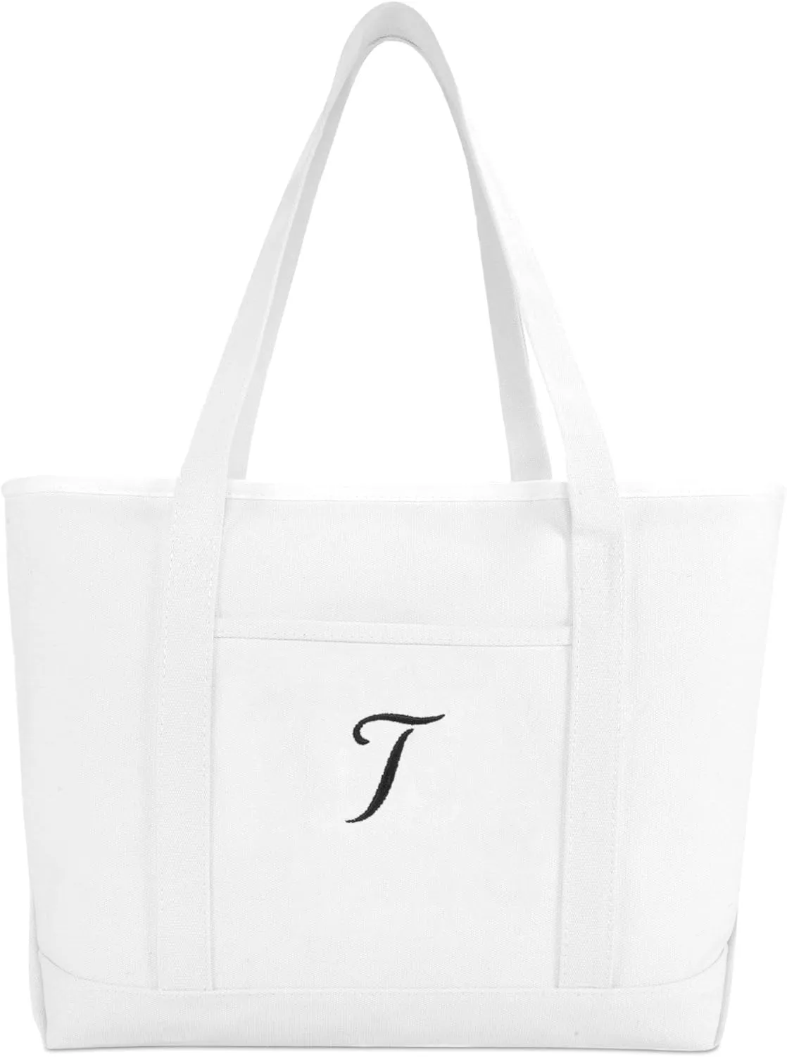 DALIX Large Canvas Tote Bag for Women Work Bag Beach Totes Monogrammed White A - Z