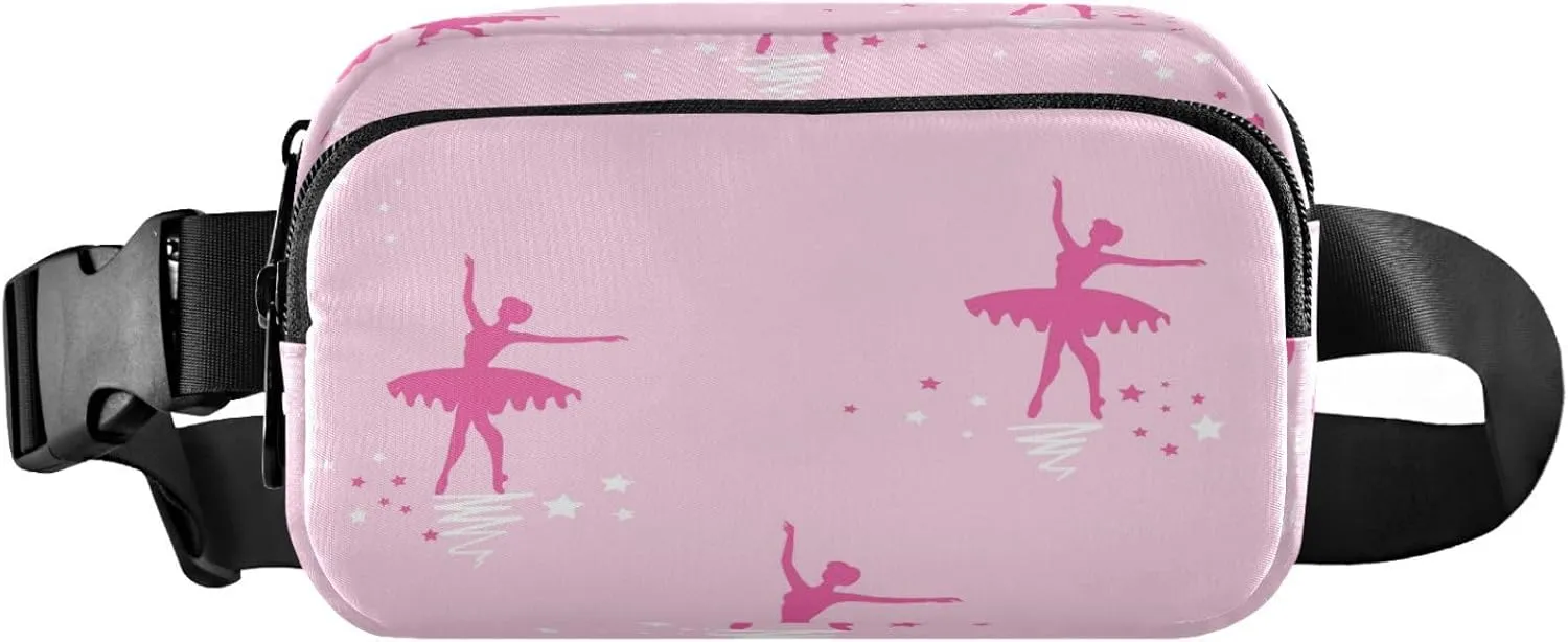 Dancing Ballerinas Silhoette Dance Ballerina Pink Belt Bag for Women Men Fanny Pack Small Waist Pouch Crossbody Bags for Outdoor Hiking Running Travel