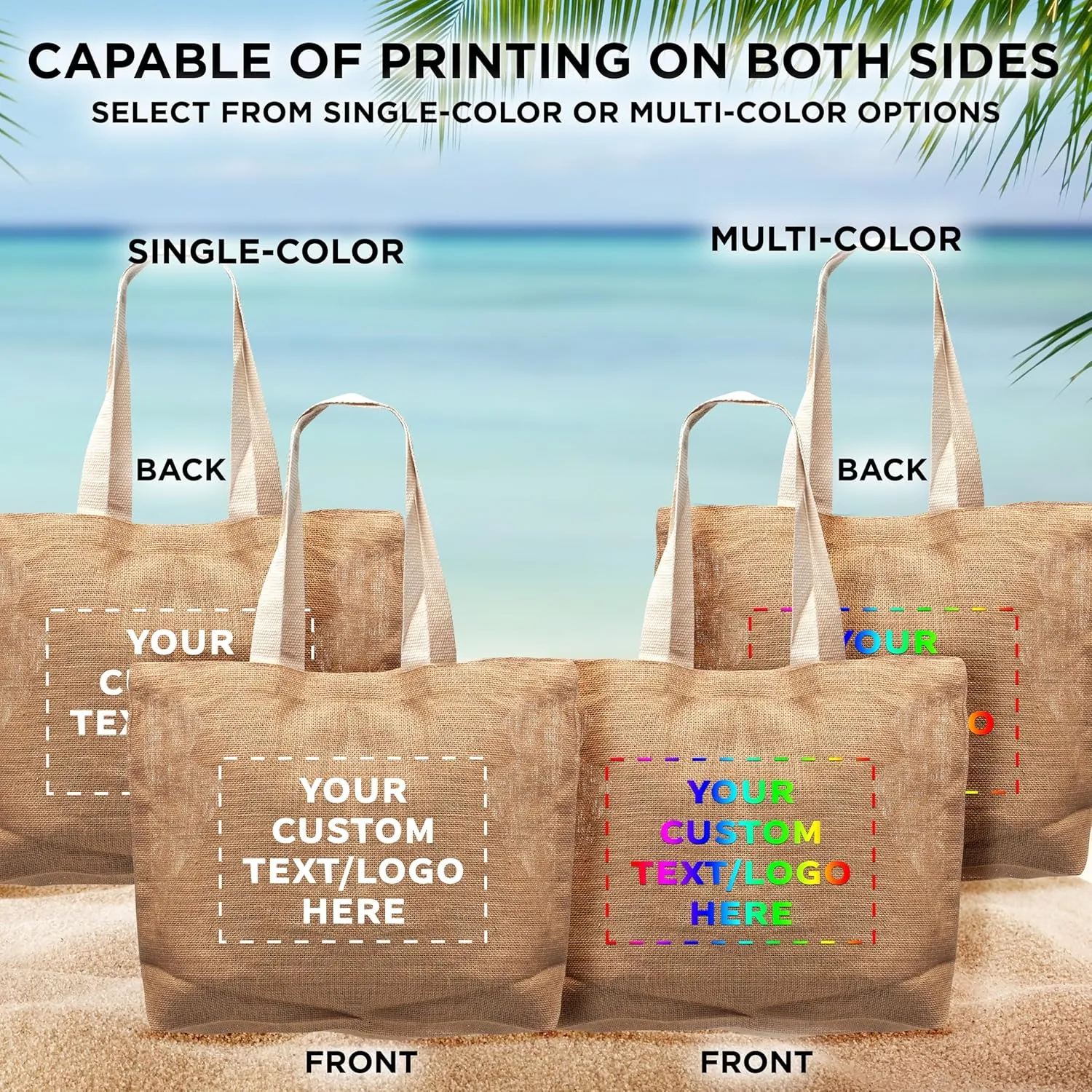 DISCOUNT PROMOS 50 Natural Jute Fiber Carry-On Tote Bags Set - Customizable Text, Logo - Convenient, Webbing Handle, Everyday Use - Natural