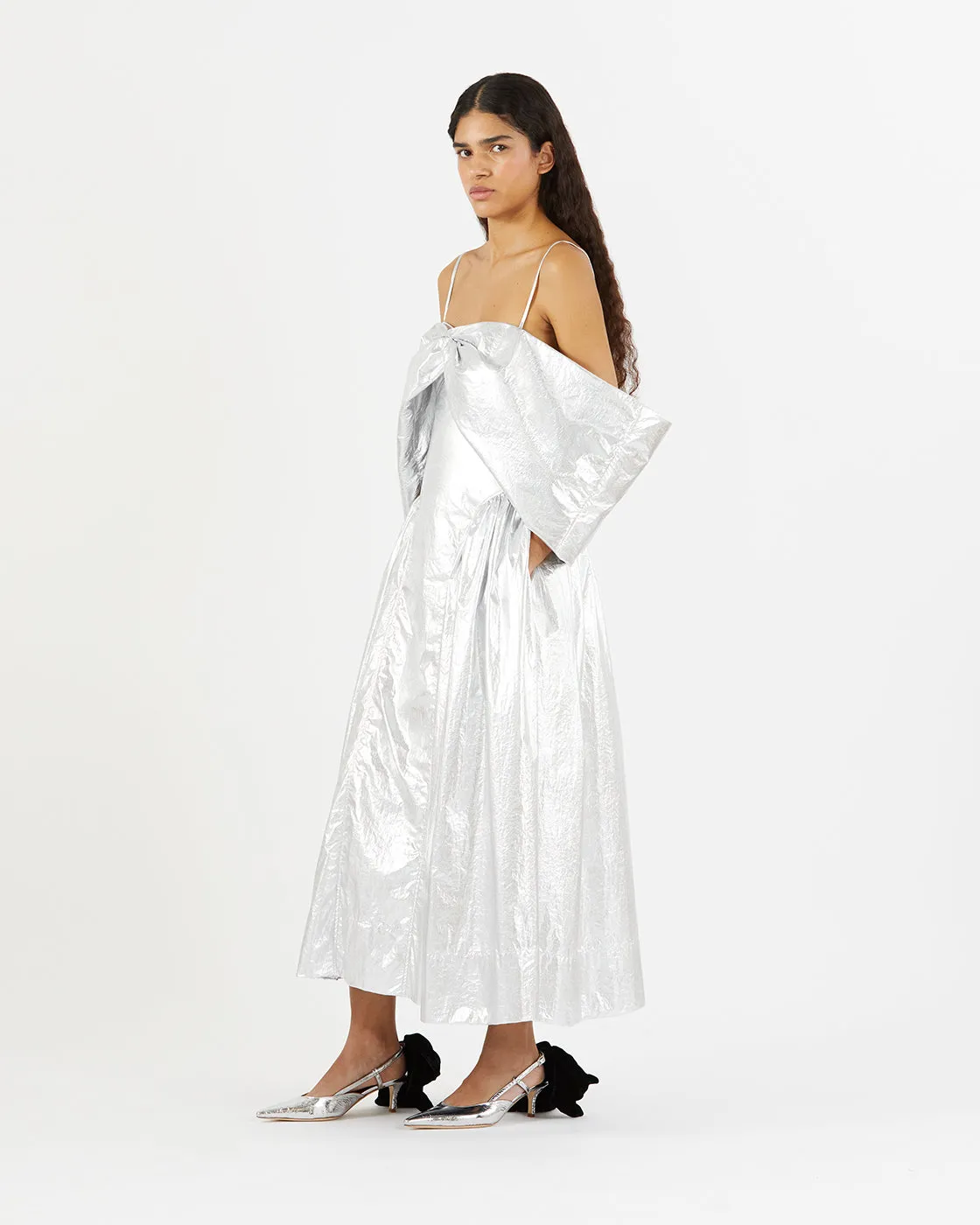 Dora Dress Lamé Metallic Silver