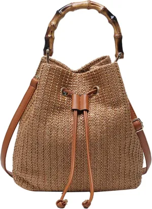 Drawstring Straw Bag Small Crossbody Purses Women Cute Purse Trendy 2025 Summer Y2k Beach Crochet Bucket Bags