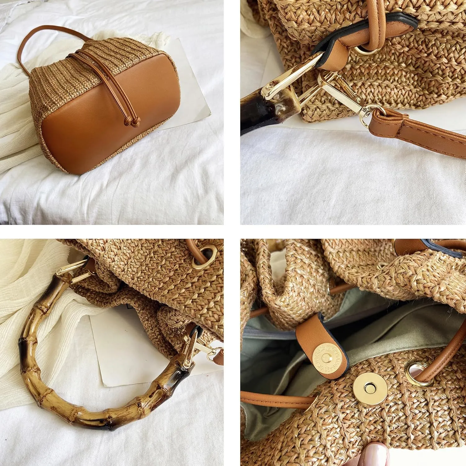 Drawstring Straw Bag Small Crossbody Purses Women Cute Purse Trendy 2025 Summer Y2k Beach Crochet Bucket Bags