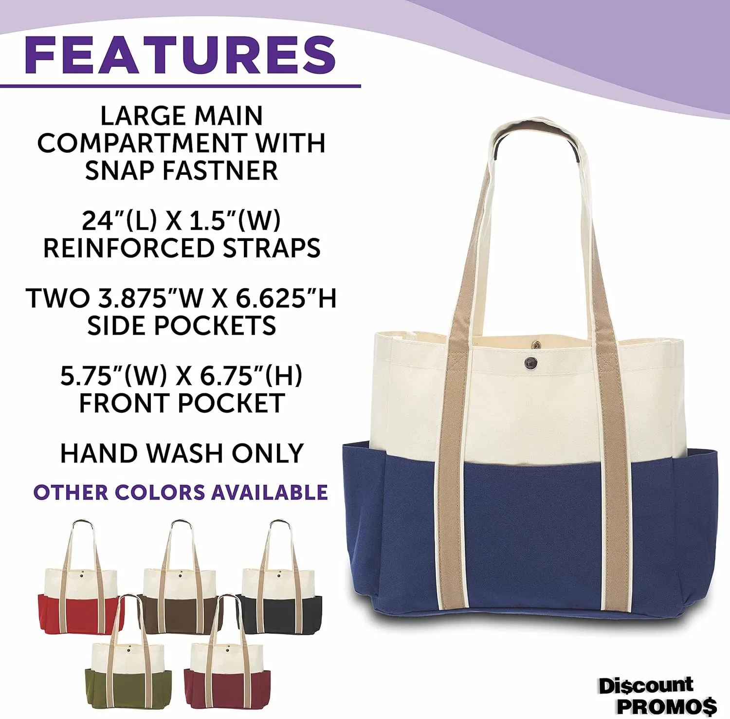 Dual Color Shoulder Tote Bags Set of 6, Bulk Pack - Cool Modern Design, Perfect For Everyday Use - Blue