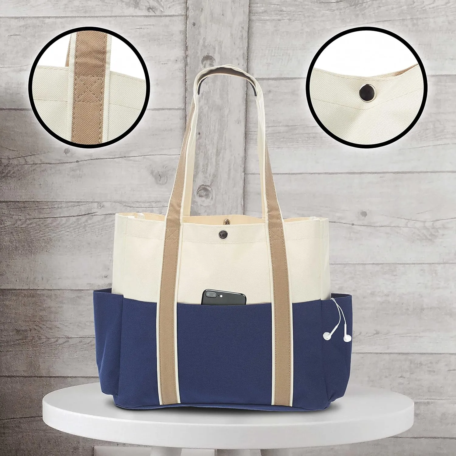 Dual Color Shoulder Tote Bags Set of 6, Bulk Pack - Cool Modern Design, Perfect For Everyday Use - Blue