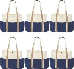 Dual Color Shoulder Tote Bags Set of 6, Bulk Pack - Cool Modern Design, Perfect For Everyday Use - Blue