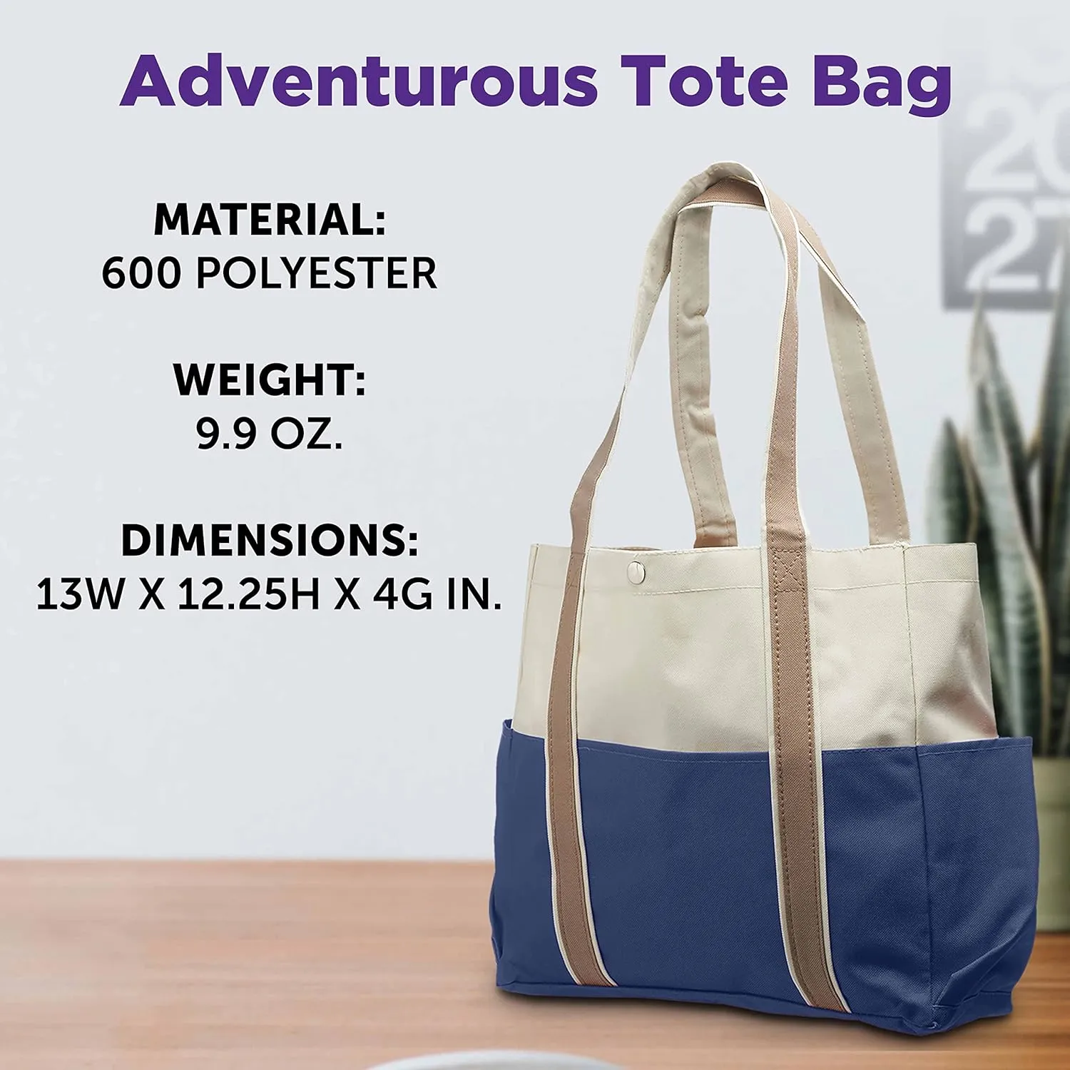 Dual Color Shoulder Tote Bags Set of 6, Bulk Pack - Cool Modern Design, Perfect For Everyday Use - Blue