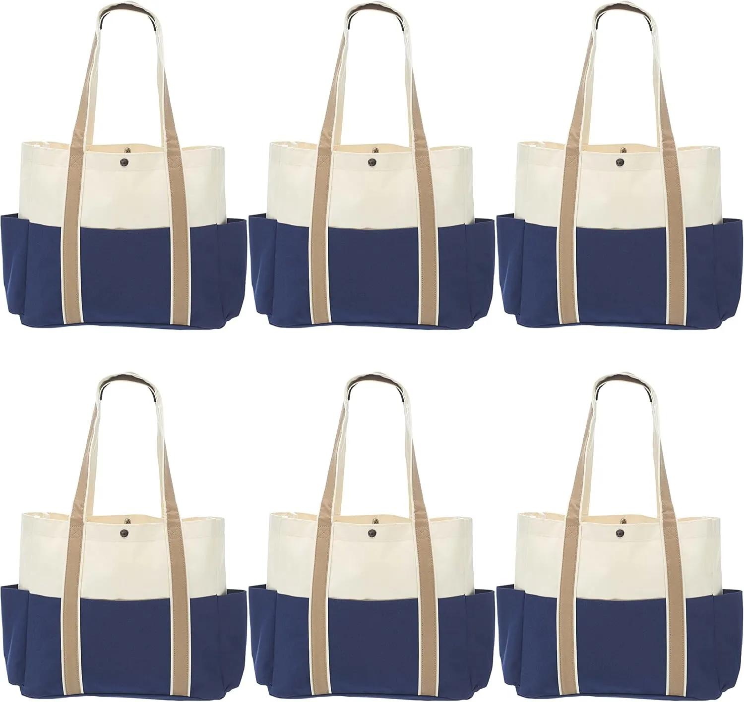 Dual Color Shoulder Tote Bags Set of 6, Bulk Pack - Cool Modern Design, Perfect For Everyday Use - Blue