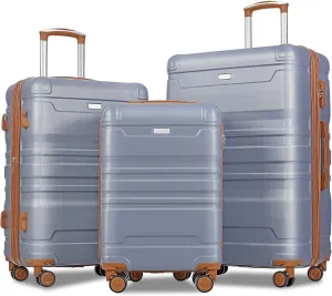 Durable Expandable Hardshell Luggage Set for Stress-Free Travel, Lightweight ABS 3-Piece Set with Spinner Wheels, Blue