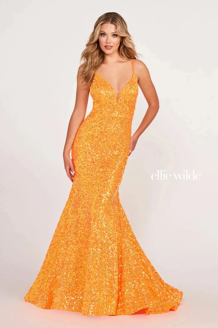 Ellie Wilde EW34016 Size 8 IRIS Long Sequin Mermaid Corset Formal Prom Dress Backless V Neck Iridescent