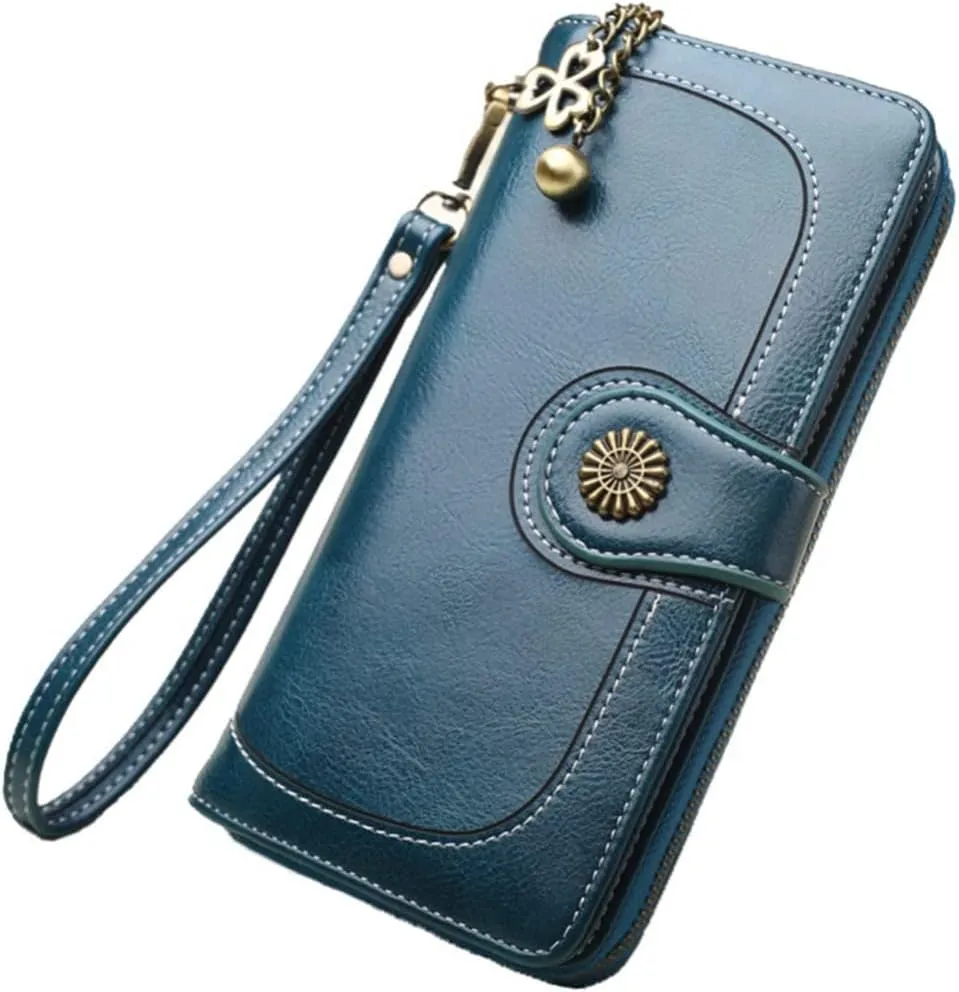 Fancy Clutch Purses for Women Waxed Leather Zipper Purse Wallet Tote Handbags