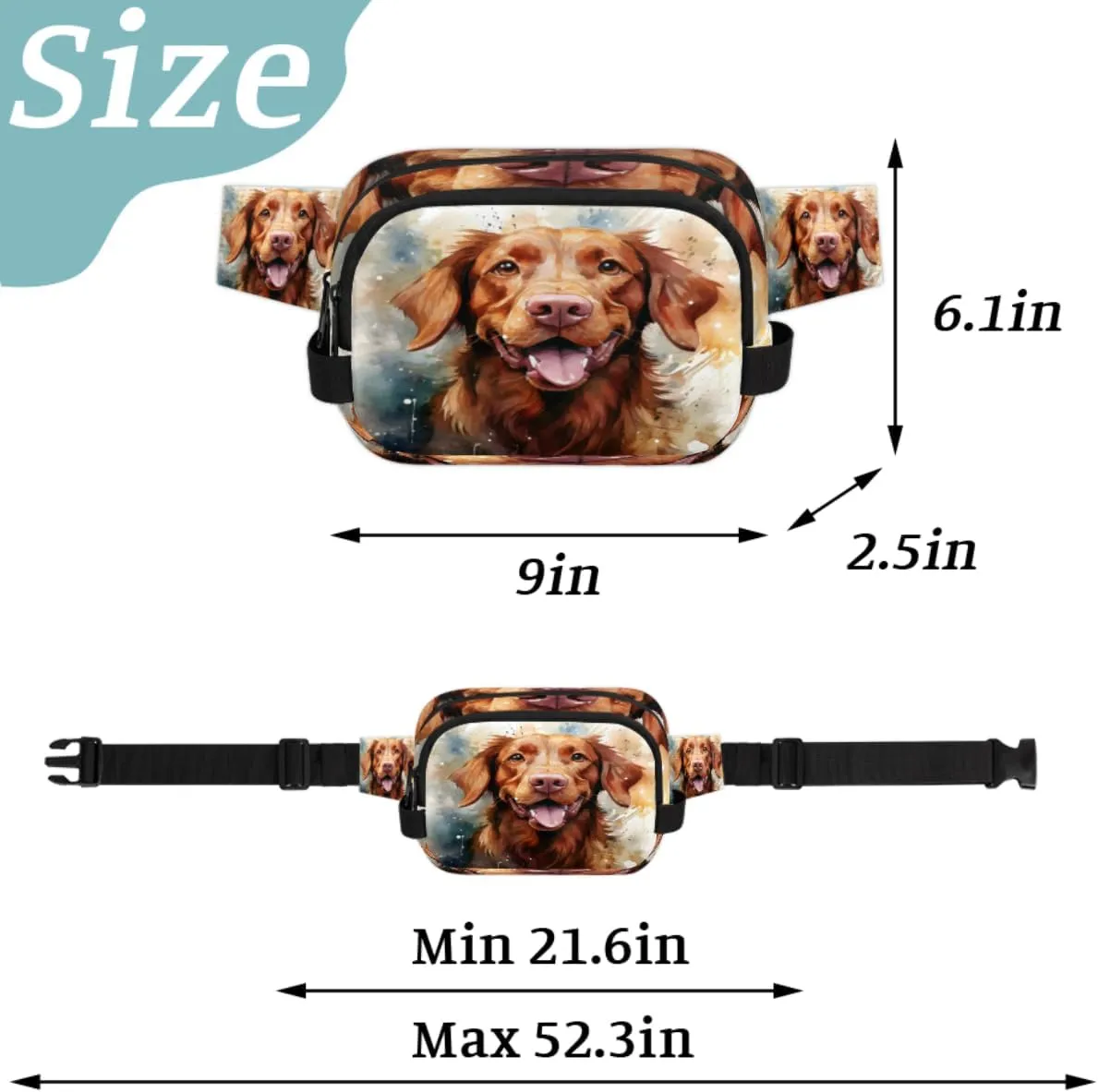 Fanny Pack for Men Women, Waterproof Sports Waist Bag Pack, Labrador Dog Belt Bag for Travel Hiking Running, Travel Chest Bag with Adjustable Strap, Retriever Dog